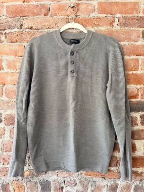 Men’s Gray Henley Waffle Knit Sweater